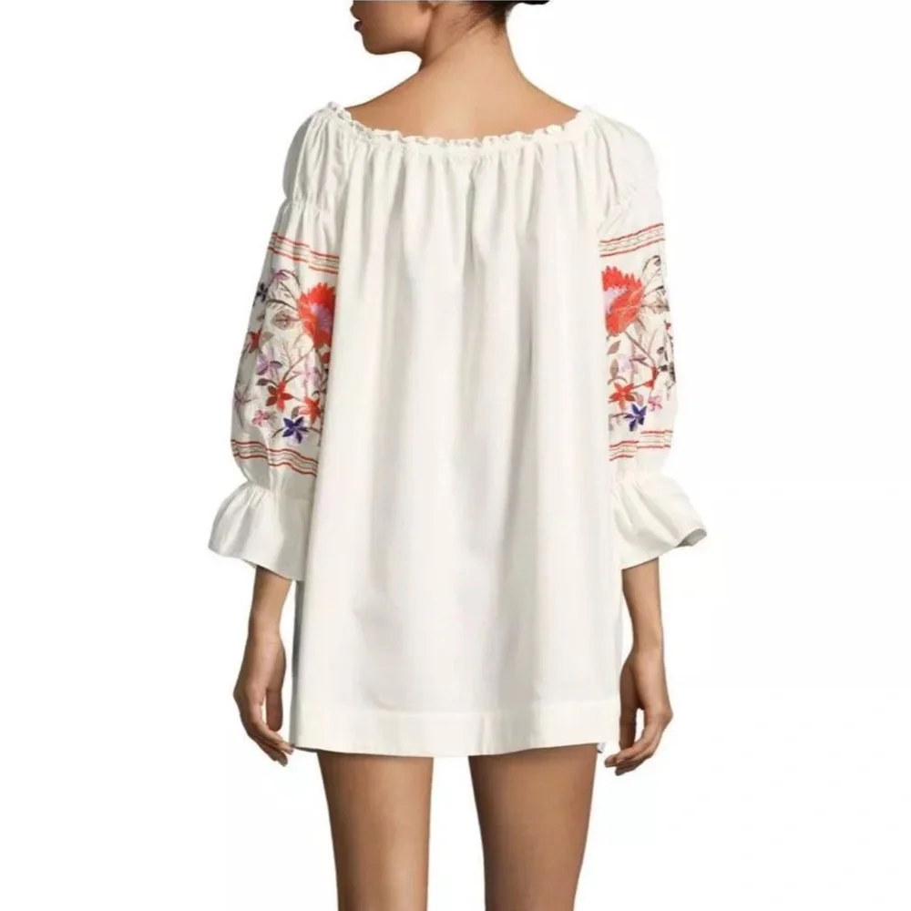 Free‎ People Fleur Du Jour Cotton Shift Dress XS Ivory embroidery XS